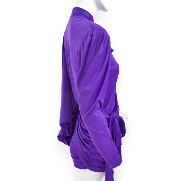 Balenciaga SS17 Purple Tie Neck Padded Shoulder Lightweight Mini Dress sz 42 - Picture 3 of 16